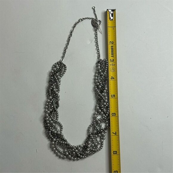 Loft Multi-Strand Gunmetal Tone Necklace Simulated Pearls Rhinestones - Picture 7 of 13